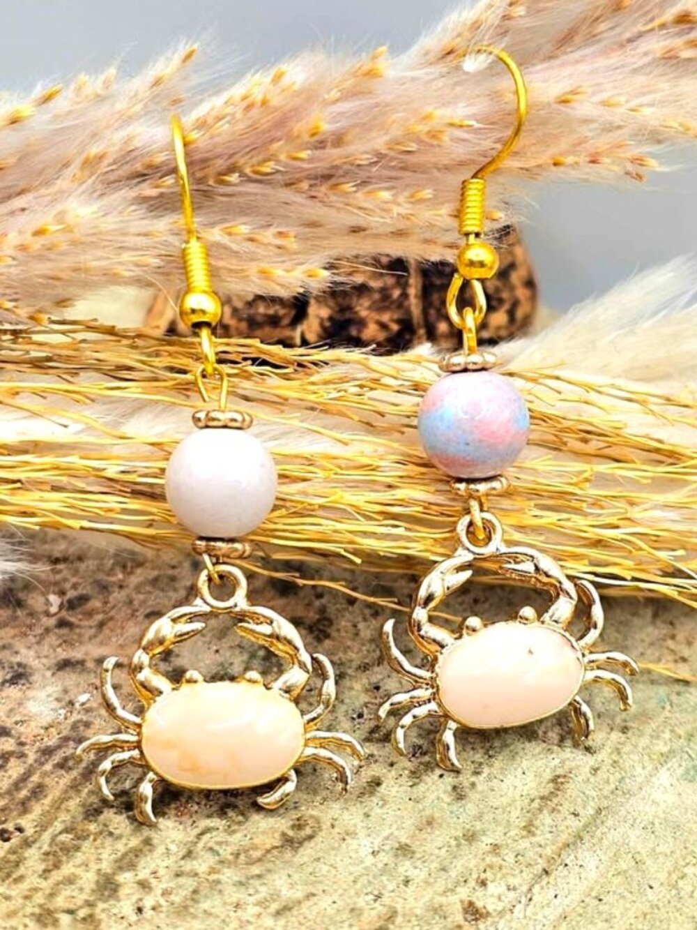 Alashan Agate Pink Crab Dangle Earring